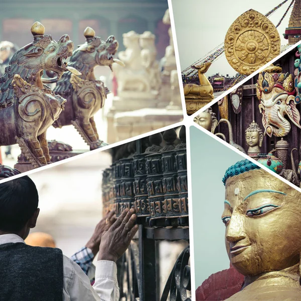 Collage de Katmandú (Nepal) imágenes - viajes de fondo (mi fot — Foto de Stock