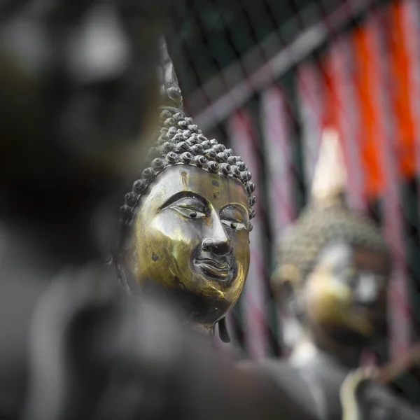 Wiersz z posągów Buddy w świątyni Ganagarama, Colombo, Sri Lanka — Zdjęcie stockowe