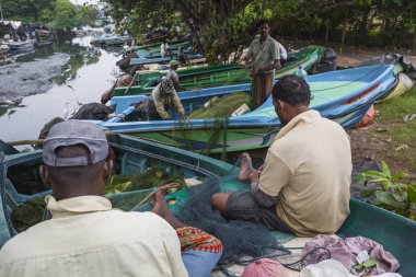Negombo, Sri Lanka - 30 Kasım: insanlar Balık tutma Kuzey ile çalışma