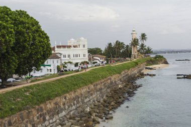 Galle, Sri Lanka - 09 Aralık 2016: deniz feneri, yakınındaki fort