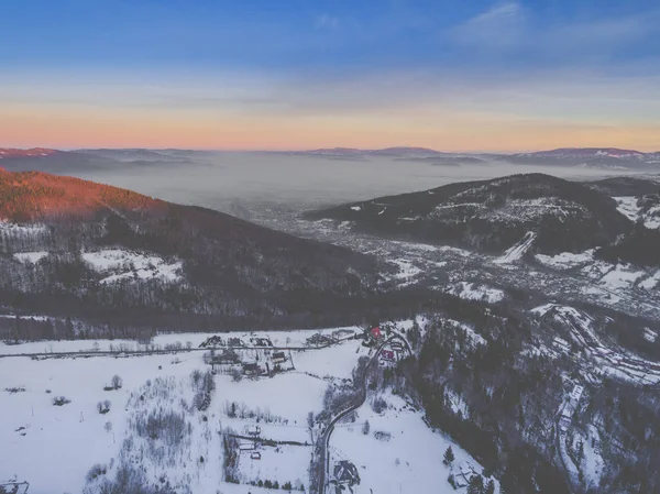 Winter in mountains. View from above. Szczyrk.Poland. — Stock Photo, Image