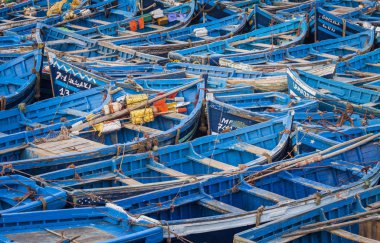 essaouira, Fas, Afrika mavi balıkçı tekneleri
