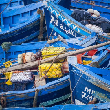 essaouira, Fas, Afrika mavi balıkçı tekneleri