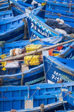 essaouira, Fas, Afrika mavi balıkçı tekneleri