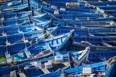 essaouira, Fas, Afrika mavi balıkçı tekneleri