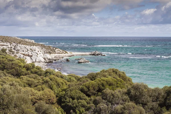 มุมมองที่สวยงามเหนือชายหาดหนึ่งในเกาะร็อตเนสต์ ออสเตรเลีย — ภาพถ่ายสต็อก