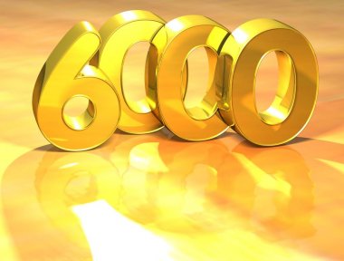 3D altın sıralama numarası 6000 beyaz arka plan üzerinde.