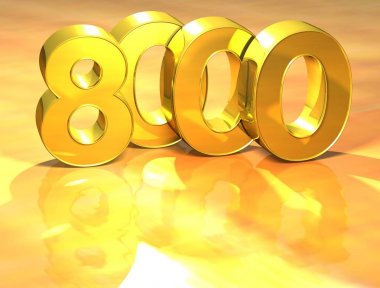 3D altın sıralama numarası 8000 beyaz arka plan üzerinde.