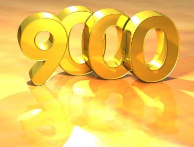 3D altın sıralama numarası 9000 beyaz arka plan üzerinde.