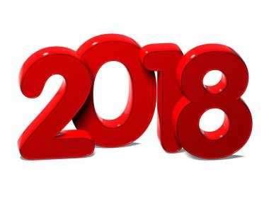 Beyaz arka plan üzerinde 3D kırmızı yeni yıl 2018