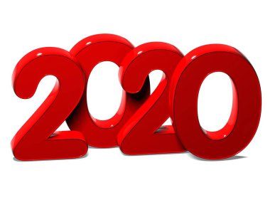 Beyaz arka plan üzerinde 3D kırmızı yeni yıl 2020