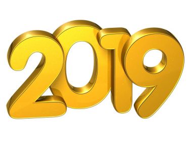 3D altın sayı yeni yıl 2019 beyaz arka plan üzerinde