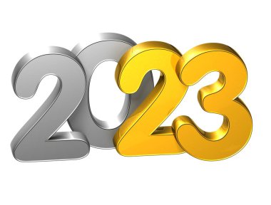 3D altın sayı yeni yıl 2023 beyaz arka plan üzerinde