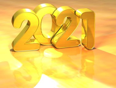 3D altın yeni yıl 2021 beyaz arka plan üzerinde