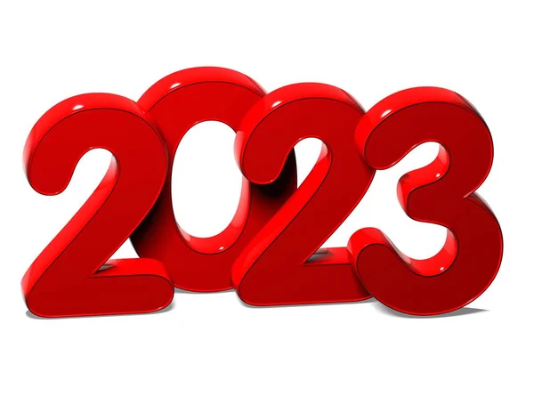 3D rött nytt år 2023 på vit bakgrund — Stockfoto