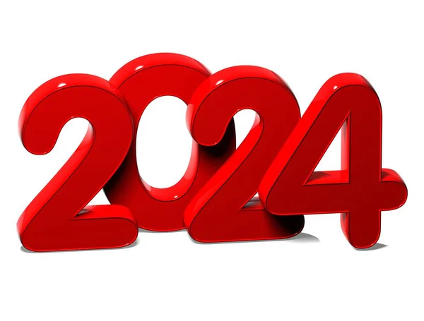 3D Rouge Nouvel An 2024 sur fond blanc — Photo