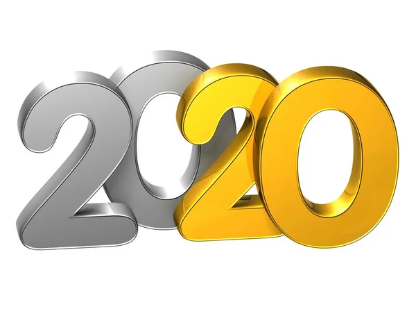 Ouro 3D Número Ano Novo 2020 em fundo branco — Fotografia de Stock