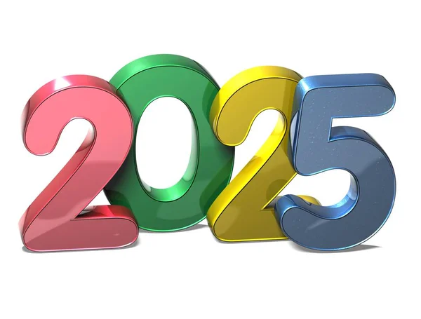 Número 3D Ano Novo 2025 no fundo branco — Fotografia de Stock