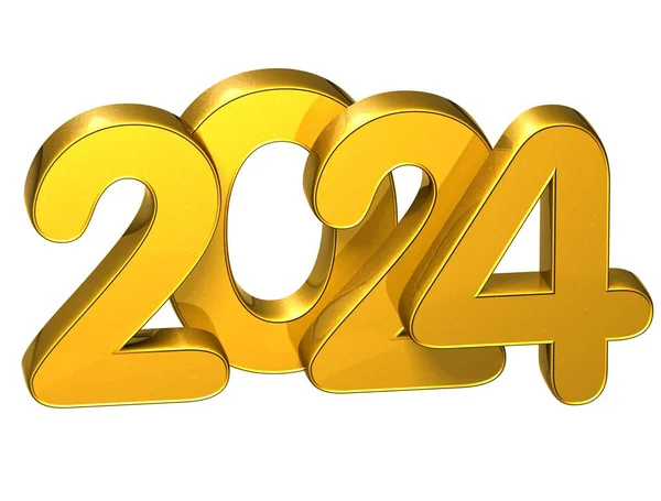 3d Goldzahl Neujahr 2024 auf weißem Hintergrund — Stockfoto