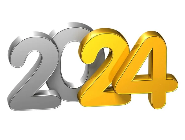 3d Goldzahl Neujahr 2024 auf weißem Hintergrund — Stockfoto