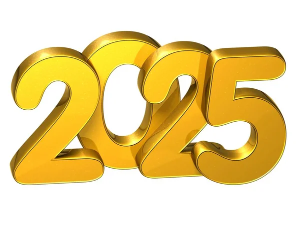 3d Goldzahl Neujahr 2025 auf weißem Hintergrund — Stockfoto