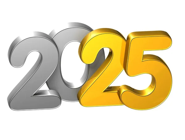 3D guld nummer nytt år 2025 på vit bakgrund — Stockfoto