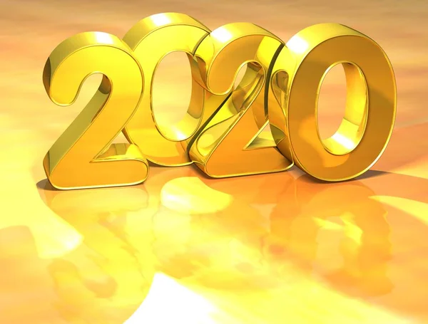 3D guld nytt år 2020 på vit bakgrund — Stockfoto