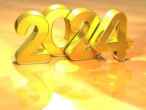 3D χρυσό νέο έτος 2024 σε λευκό φόντο — Φωτογραφία Αρχείου