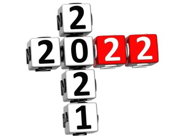 Beyaz arka plan üzerinde 3D mutlu yeni yıl 2022 bulmaca