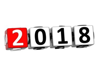 Beyaz arka plan üzerinde 3D mutlu yeni yıl 2018 bulmaca