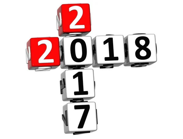 3D Bonne année 2018 Mot croisé sur fond blanc — Photo