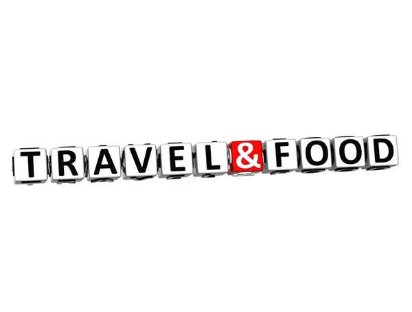 3D Viajes y alimentos bloque de texto sobre fondo blanco . — Foto de Stock