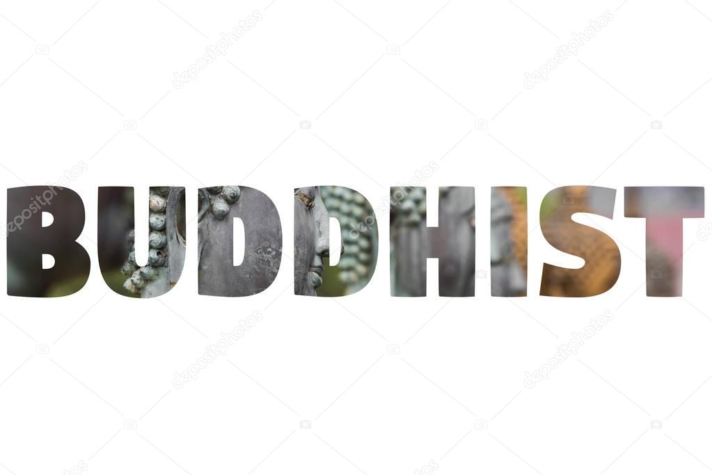 Word BUDDHIST over temple in Sri Lanka.