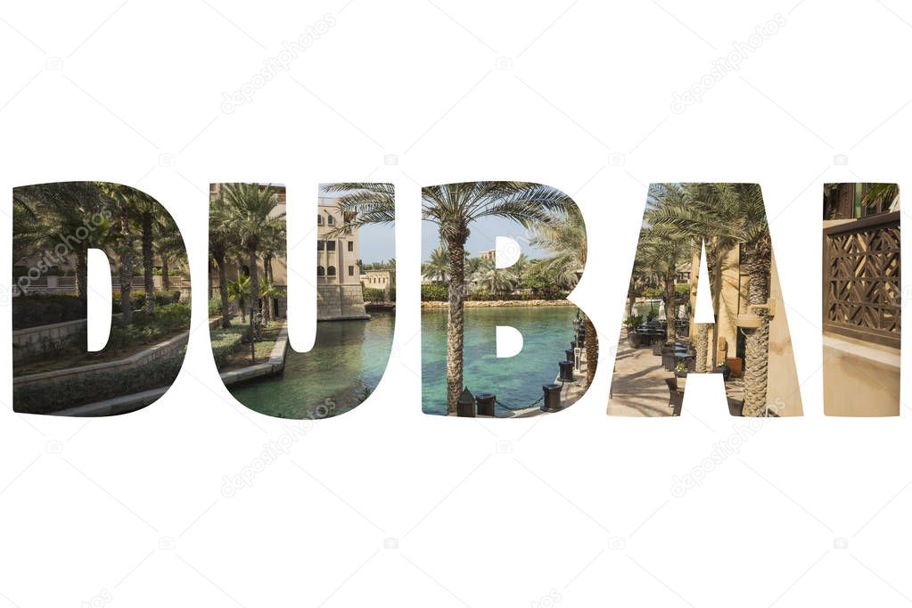 Word DUBAI over symbolic places.