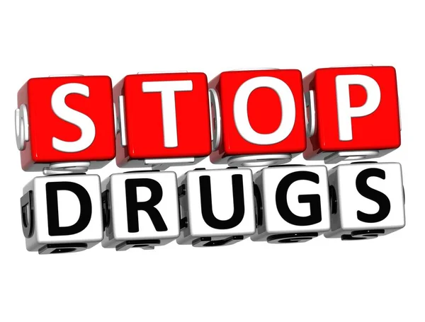 3D-blok rode tekst stoppen met Drugs op witte achtergrond. — Stockfoto