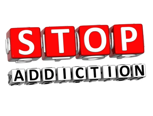 Blocco 3D Testo Rosso STOP ADDICTION su sfondo bianco . — Foto Stock