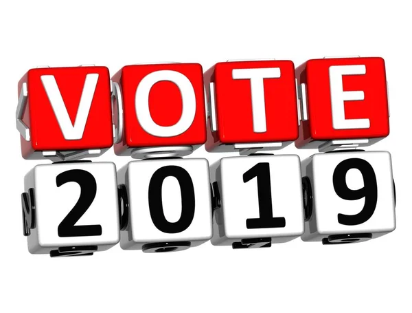 Bloc 3D Rouge Texte VOTE 2019 sur fond blanc . — Photo