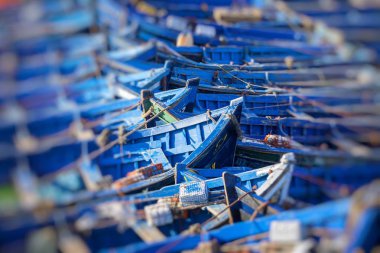 essaouira, Fas, Afrika mavi balıkçı tekneleri