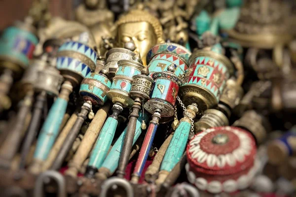 Nepalese Prayer Wheels on Swayambhunath stupa in Kathmandu, Nepa — Stock Photo, Image