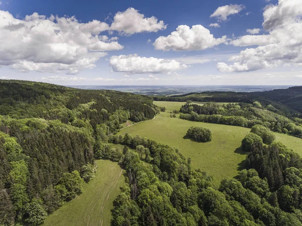 Aerial view of the summer time in mountains in border Poland and — Stock Photo, Image