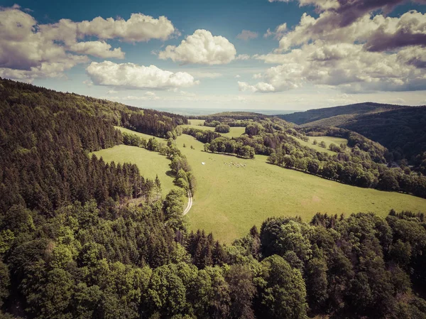 Aerial view of the summer time in mountains in border Poland and — Stock Photo, Image