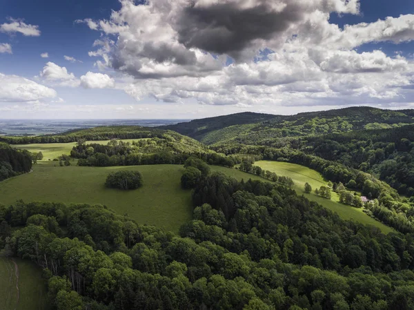 Aerial view of the summer time in mountains in border Poland and — Stock Photo, Image