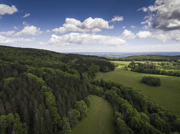 Aerial view of the summer time in mountains in border Poland and — Stock Photo, Image