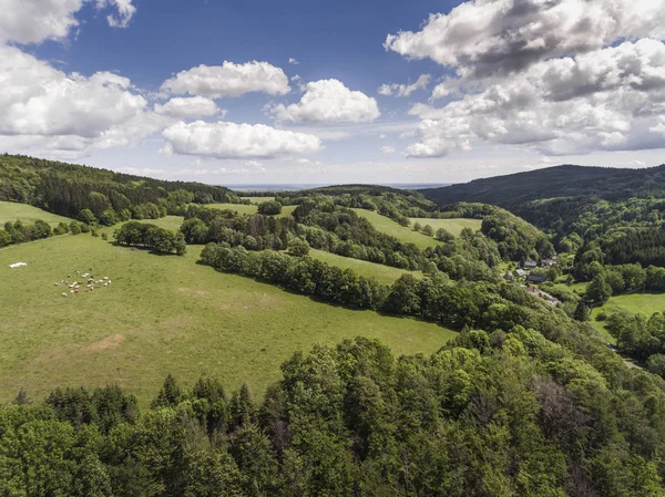 Aerial view of the summer time in mountains in border Poland and — Stock Photo, Image