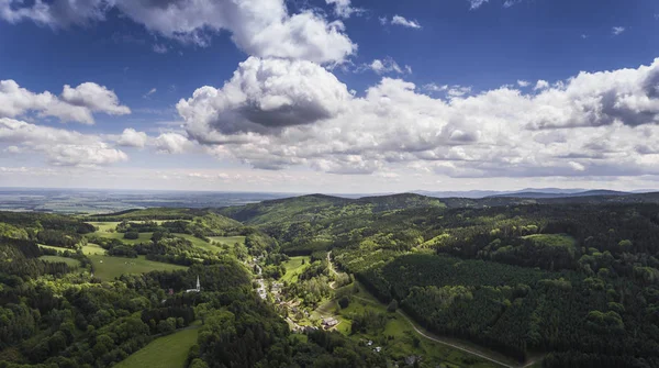 Aerial view of the summer time in mountains in border Poland and — Stock Photo, Image