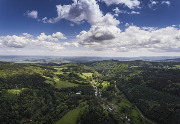 Aerial view of the summer time in mountains in border Poland and — Stock Photo, Image