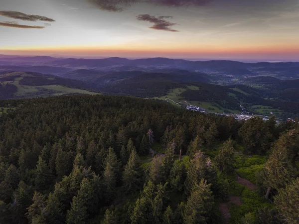 Sunset. Aerial view of the summer time in mountains near Czarna