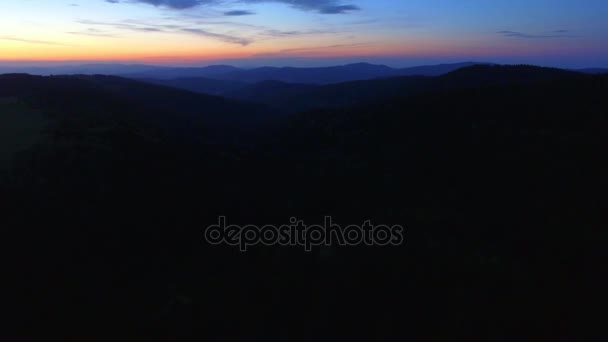 Sunset. Aerial view of the sunset at mountains in Poland. Red sky. View from above. — Stock Video