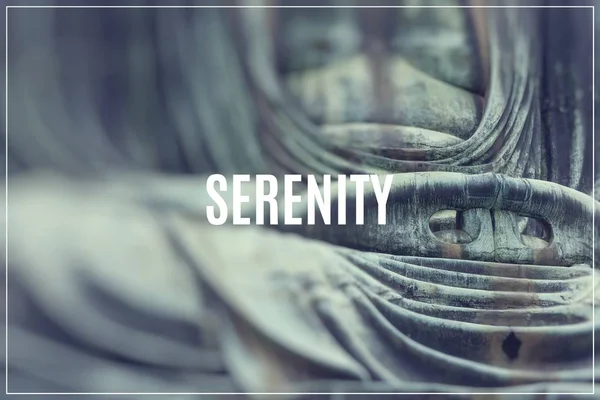 Word Serenity over Japan Buddha statue. — Stock Photo, Image