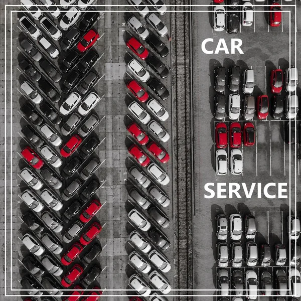 Wort Autoservice über viele Autos von oben. — Stockfoto